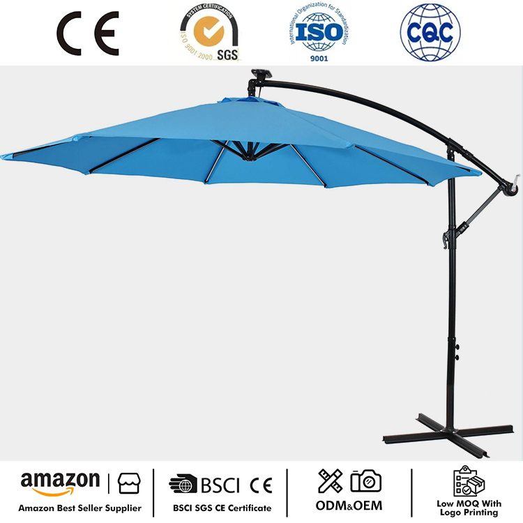 10FT LED سولر ہینگنگ مارکیٹ آنگن کی چھتری